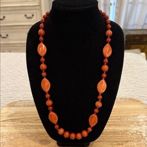 Vintage Rust Burnt Orange Beaded Long Statement Necklace